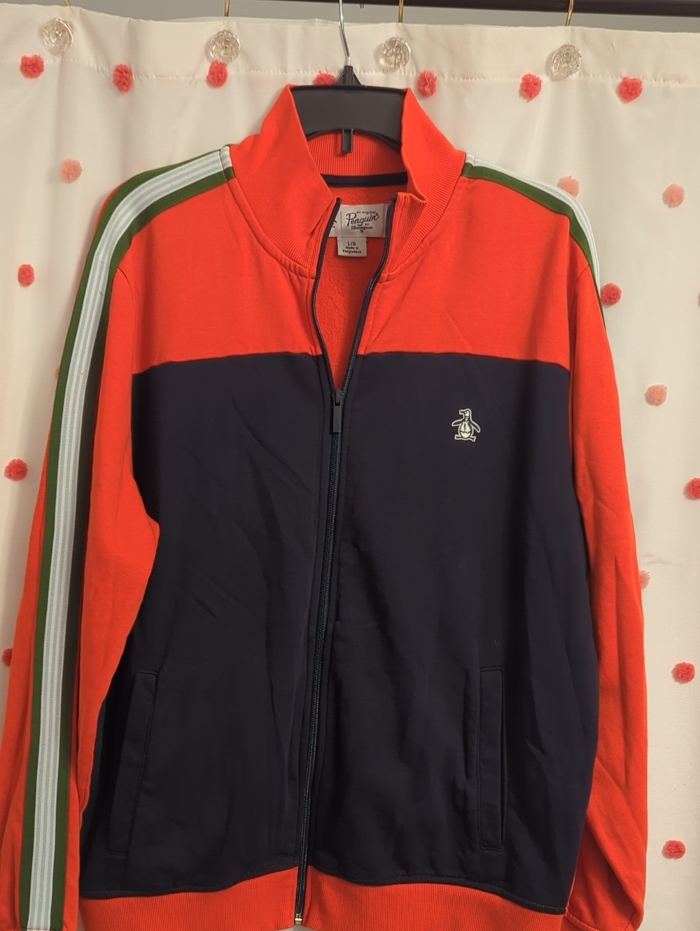 Original Penguin Orange & Navy Colorblock Track Jacket with Green Stripe